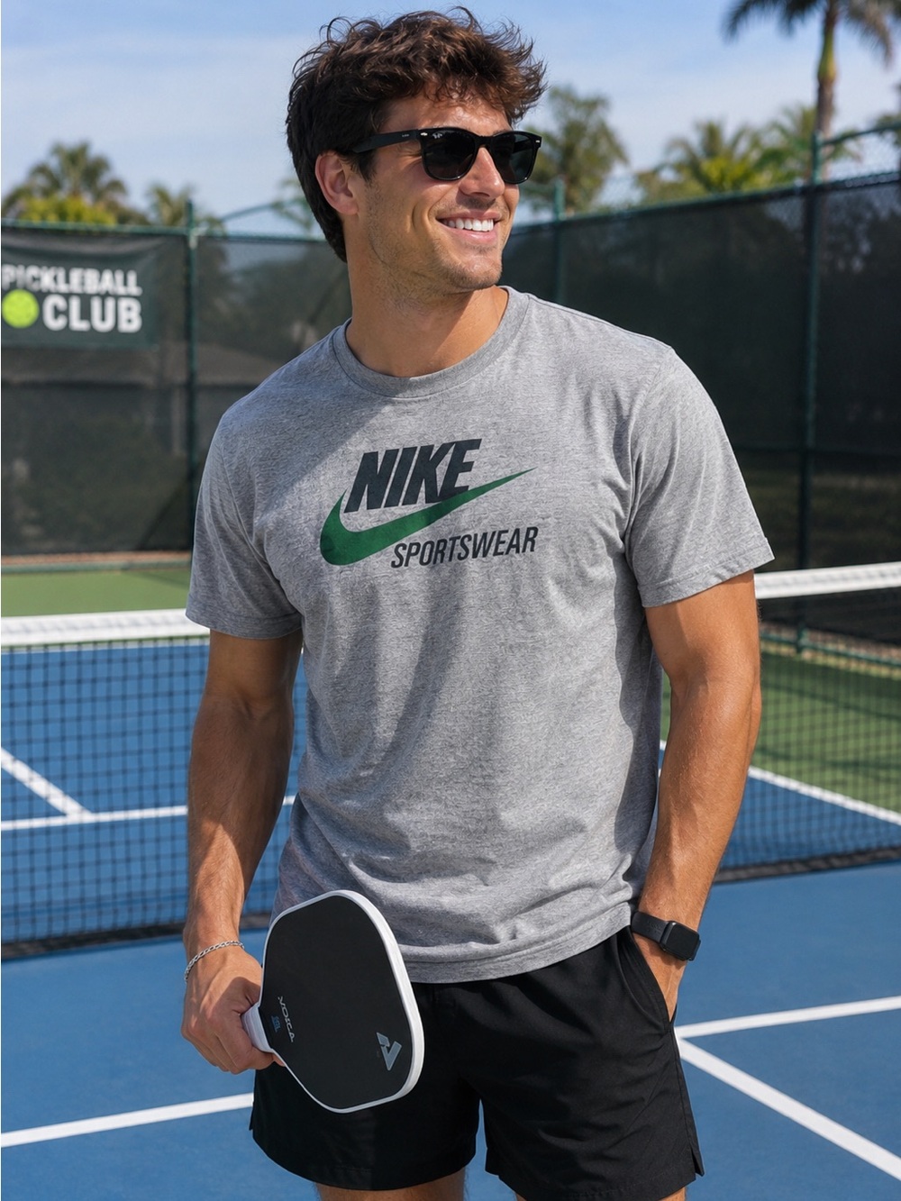 Nike Green Swoosh T Shirt Vintage Y2K Streetwear Mens Size Large Gym Pickleball